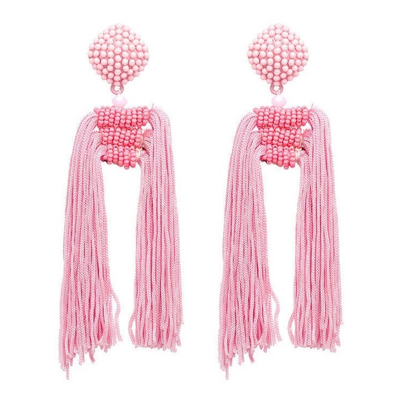 Jewelry - Pink Bead & Tassel Fringe Statement Earrings
